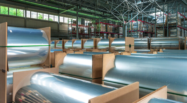 Chemycal production of the BOPP film. The warehouse for finished products. Trademark BOPP